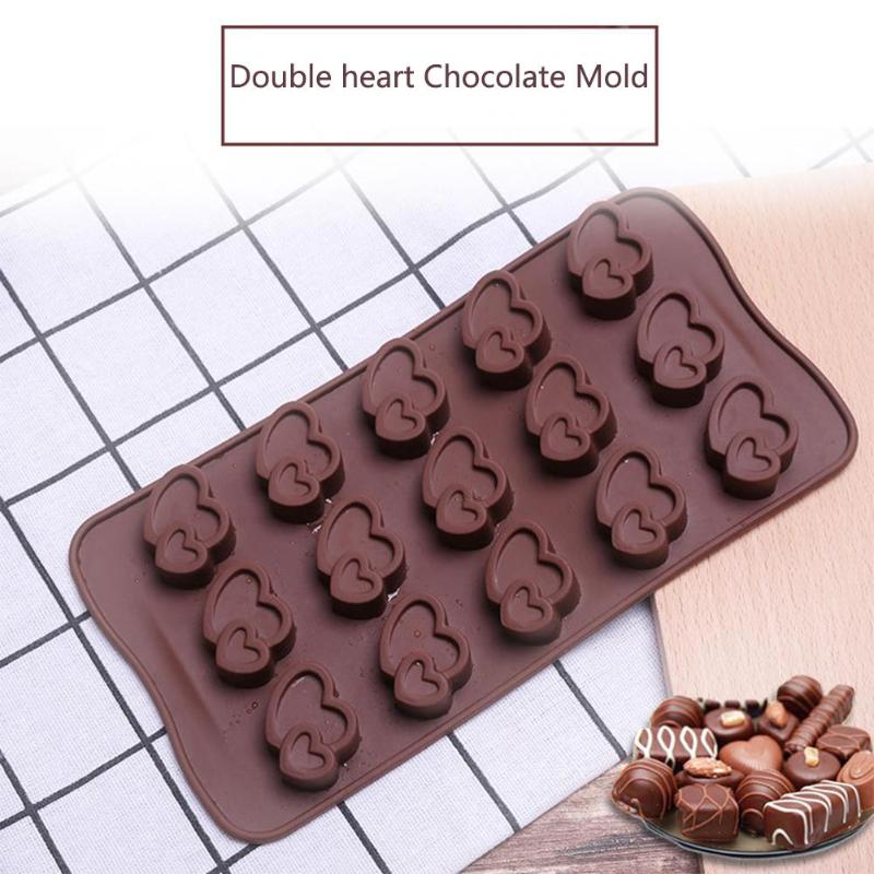 15 Lattices Chocolate Cake DIY Mould Double Heart Grid Silicone Mold Baking - ebowsos