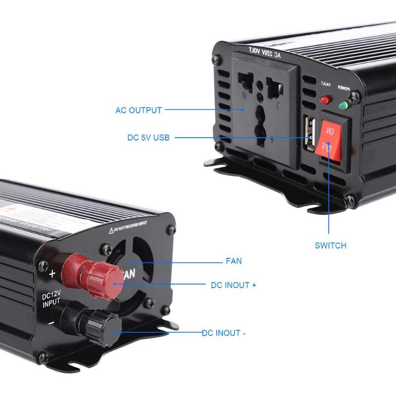 1500W Peak Auto Car Power Inverter DC 12V/24V To AC 220V Charger Voltage Converter Automobile Inverters USB Adapter Accessories - ebowsos