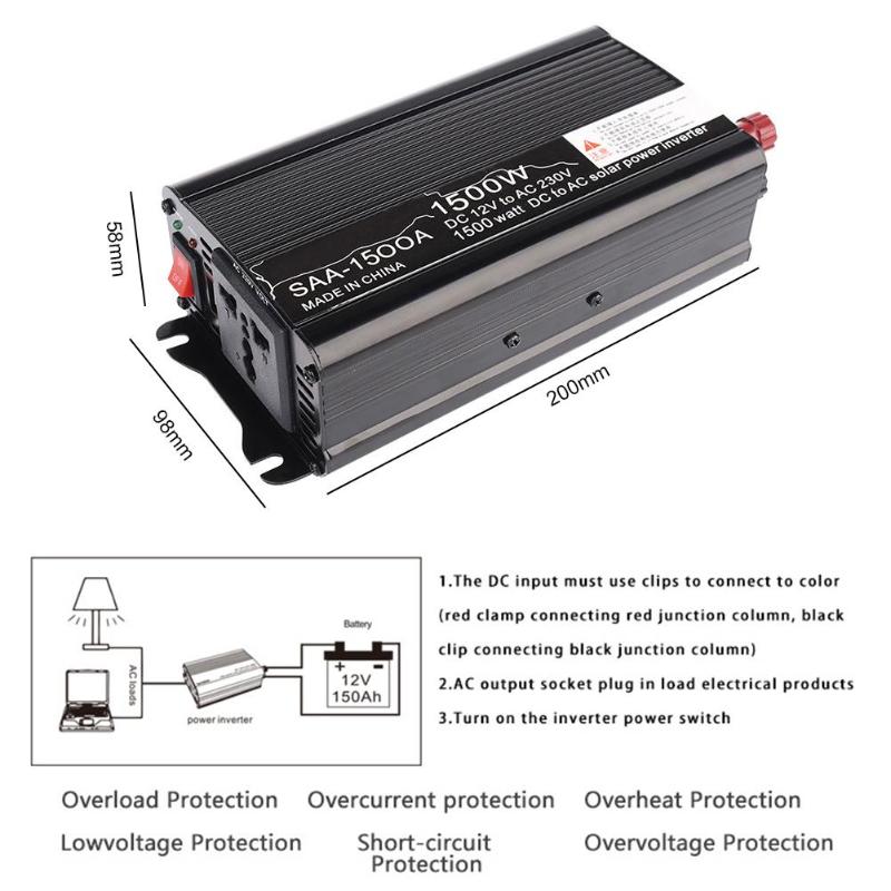 1500W Peak Auto Car Power Inverter DC 12V/24V To AC 220V Charger Voltage Converter Automobile Inverters USB Adapter Accessories - ebowsos