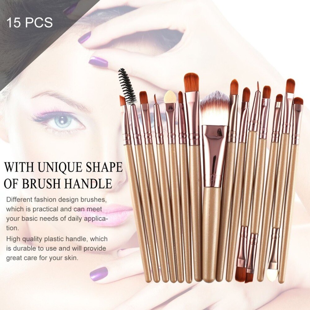 15Pcs/Kit Makeup Brushes Set Eyelash Lip Foundation Powder Eye Shadow Brow Eyeliner Cosmetic Make Up Brush Beauty Tool - ebowsos