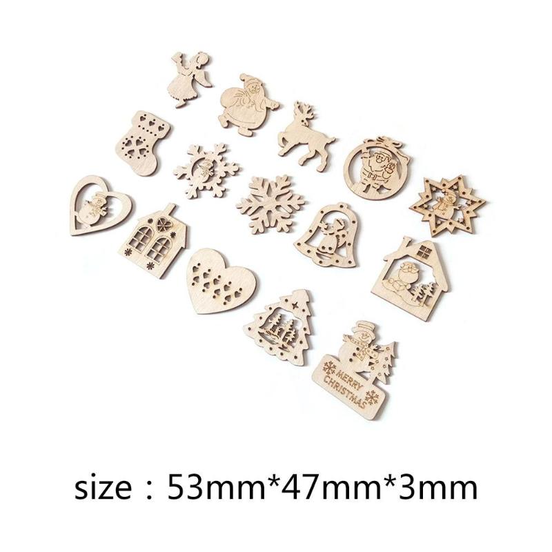 15pcs Christmas Hollowed-out Hanging Ornament Elk Snowflake Love Originality Scene Props Wooden Pendant Room Decoration - ebowsos