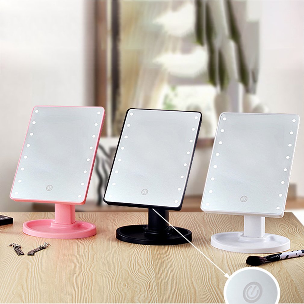 16 LEDs Mirror LED Makeup Vanity Square Mirror Double-Sided Lighted Mirrors for Bathroom Bedroom Battery Type - ebowsos