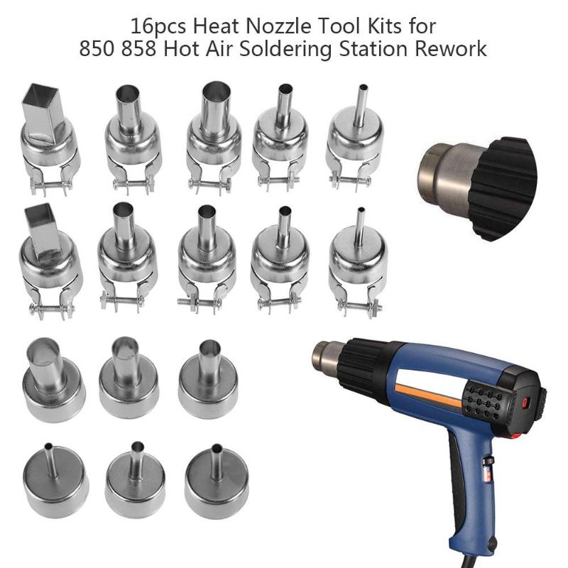 16pcs Heat Nozzle Tool Kits for 850 858 Hot Air Soldering Station Rework - ebowsos