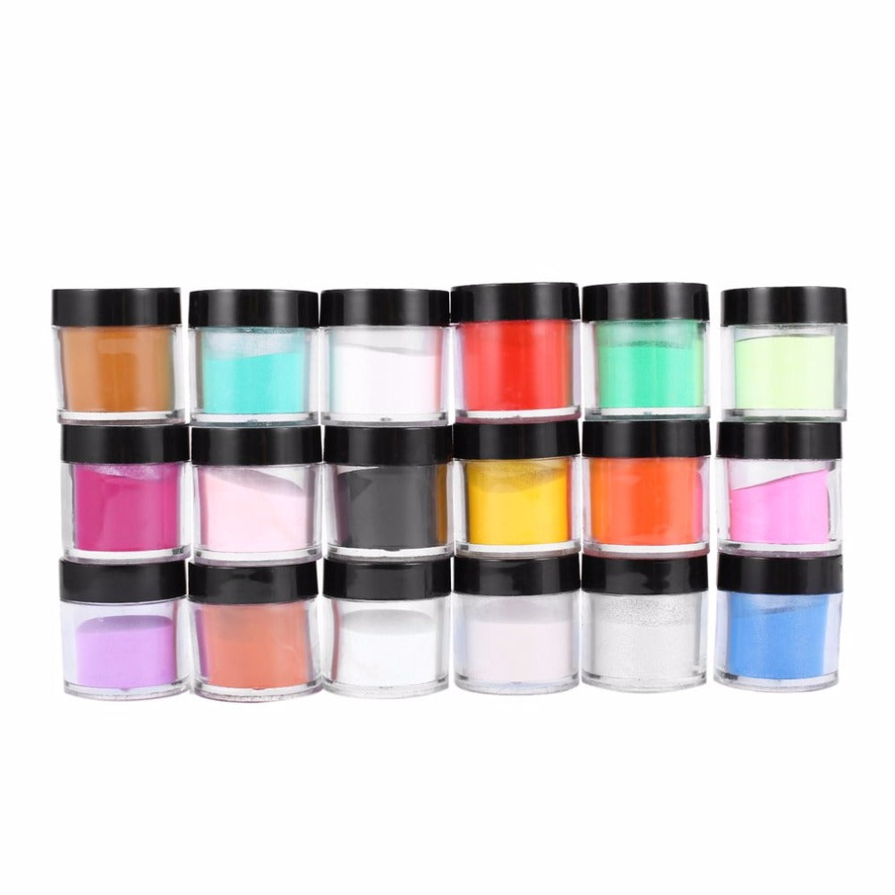 18 Colors Nail Glitter Acrylic UV Powder Dust Gem Polish Nail Tools Acrylic Glitter Powder Builder Nail Art Set Kits Decorations - ebowsos