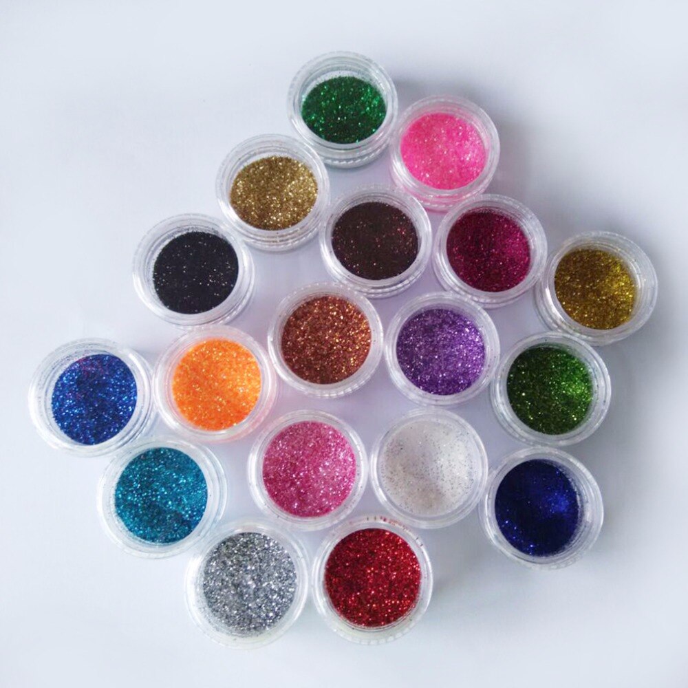 18 colors/lot Nail Art Glitter Powder Dust For UV GEL Acrylic Powder Decoration Nail Art DIY Tip Decoration Glitters - ebowsos