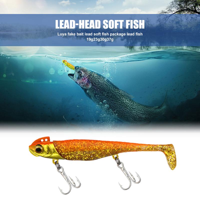 19/23/30/37g Durable Gold Color Soft Fishing Fake Lures DIY Lead Head Jig with T Tail Treble Hooks Artificial Fishing Bait Parts-ebowsos