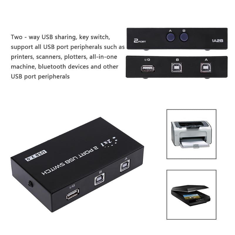 1A 2B 2 Port USB Switcher Manual USB 2.0 Sharing Device Switch Adapter Box for 2 Computer to Share 1 Printer Scanner - ebowsos
