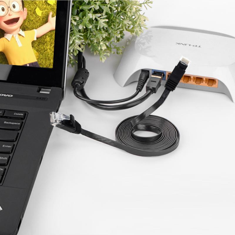 1M-10M Flat Cat6 Patch Cable Network Ethernet Patch Cable Ethernet Internet Network Cable RJ45 Patch LAN Cable Connector Black - ebowsos