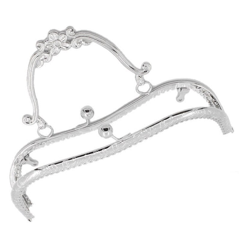 1PC Metal Purse Bag Frame Kiss Clasp Lock Silver Tone Size:21x9cm - ebowsos