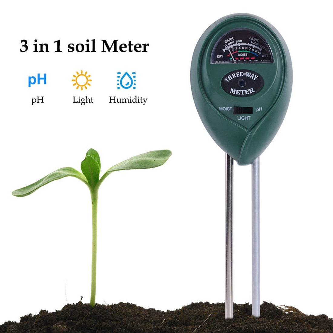 1PCS 3 in 1 Soil PH Water Moisture Meter Acidity Humidity Sunlight Garden Plants Flowers Moist Tester Instrument Tool - ebowsos