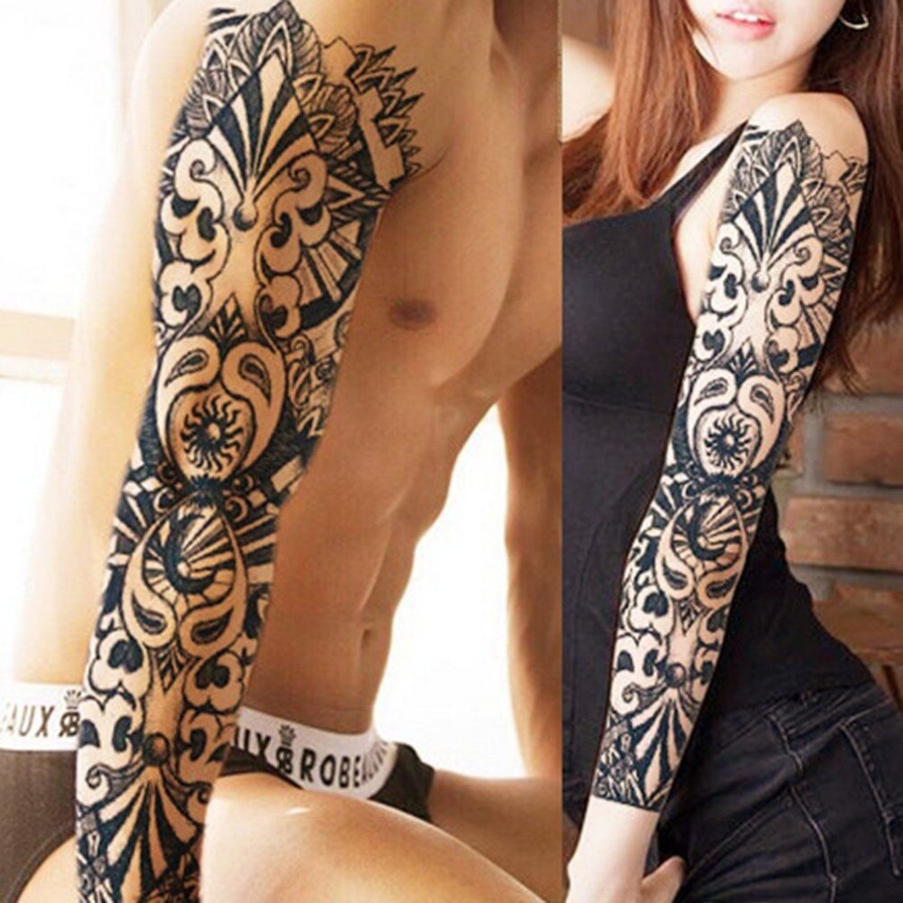 1PCS Full Arm Flower Tattoo Sticker Waterproof Temporary Tattoo Sleeve Men Women Body Paint Water Transfer Fake Tatoo Sleeve - ebowsos