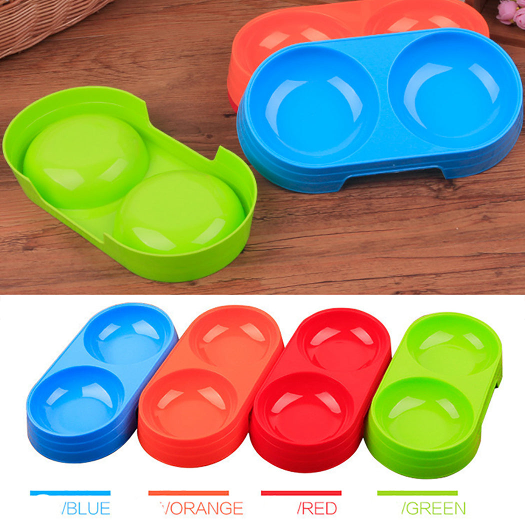 1Pc Cheap Practical Pet Bowl Creative Candy Color Plastic Dual-Bowl Pet Feeding Supplies Cat Dog Food Water Feeder Dropshipping-ebowsos