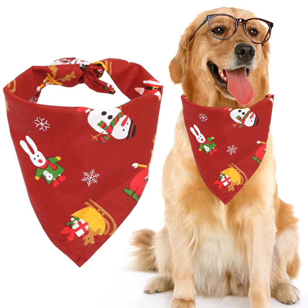 1Pc Christmas Cartoon Printing Pet Triangle Towel Cotton Washable Dress Up Scarf Cat Bowtie Dog Bandana Pet Clothing Accessories-ebowsos