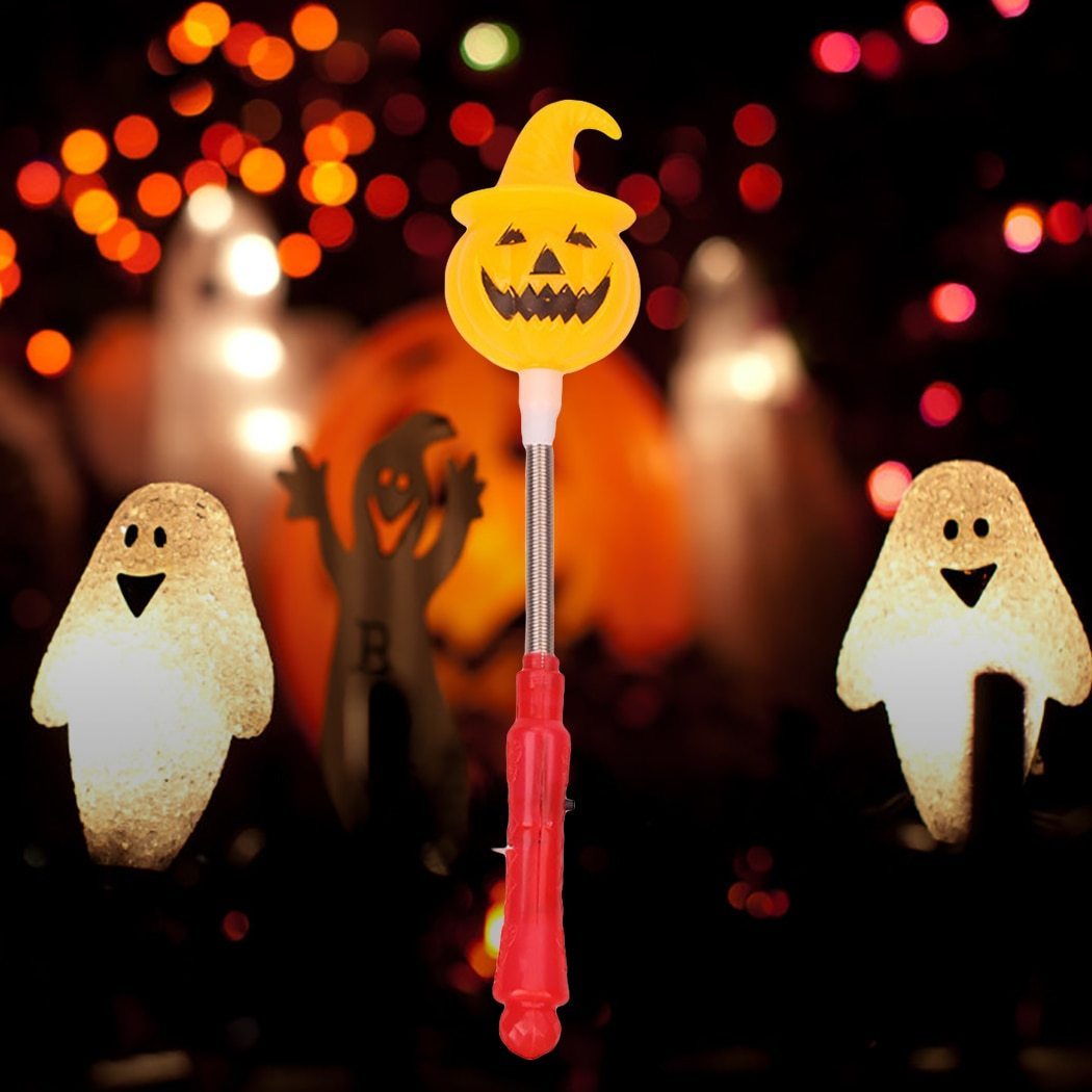 1Pc Creative Halloween Pumpkin Ghost Head Plastic Hand Lamp Party Light Stick Spring LED Light Up Stick Glow Stick For Halloween-ebowsos