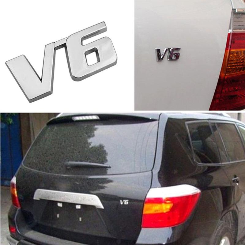 1Pcs 3D Chrome Metal V6 Car Auto Tailgate Sticker Trunk Lid Emblem Badge Decal Car Stickers and Decals Exterior Accessories New - ebowsos