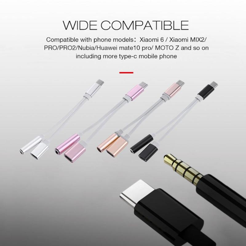 1Pcs Audio Cable Charger Music 2 in 1 USB Type-C to 3.5mm Jack Audio Converter Jack Audio Converter Adapter For Phones Tablet - ebowsos