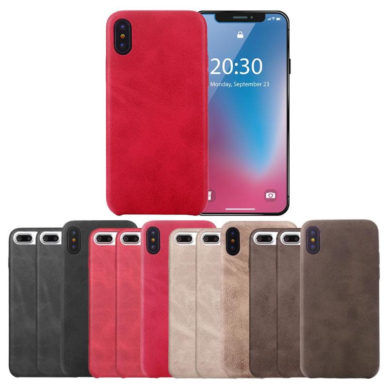 1Pcs Business Ultrathin PU Leather Phone Anti-fall Case Protective Shell Covers for iPhone 7 Plus/8 Plus/X Retro Solid Color New - ebowsos