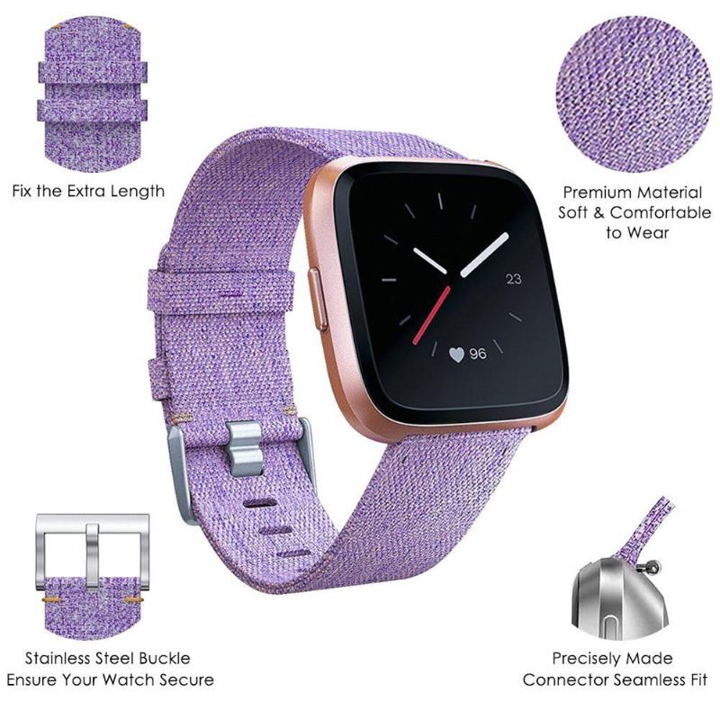 1Pcs Canvas Bracelet Watch Band Wrist Strap with Buckle Connector Replacement for Fitbit Versa Smart Watch High Quality Bands - ebowsos