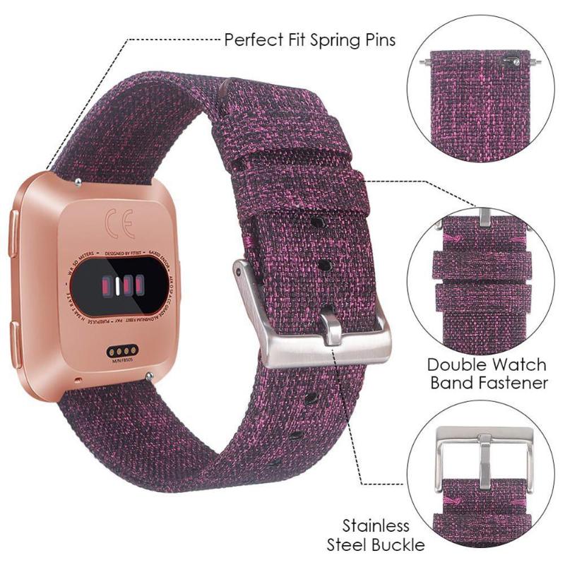 1Pcs Canvas Bracelet Watch Band Wrist Strap with Buckle Connector for Fitbit Versa Smart Watch High Quality Smart Accessories - ebowsos