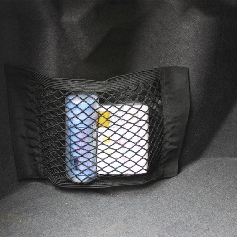 1Pcs Car Rear Trunk Back Seat Elastic String Net Mesh Storage Bag Pocket 38x25cm Black Auto Back Rear Trunk Storage Pocket Cage - ebowsos