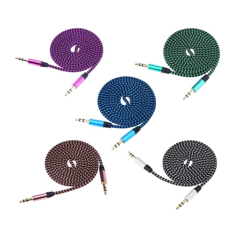 1Pcs Fashion Metal Case Nylon Braided 3.5mm Plug Male to Male Audio Cable Colorful Audio Cable High Quality Digital Cables New - ebowsos