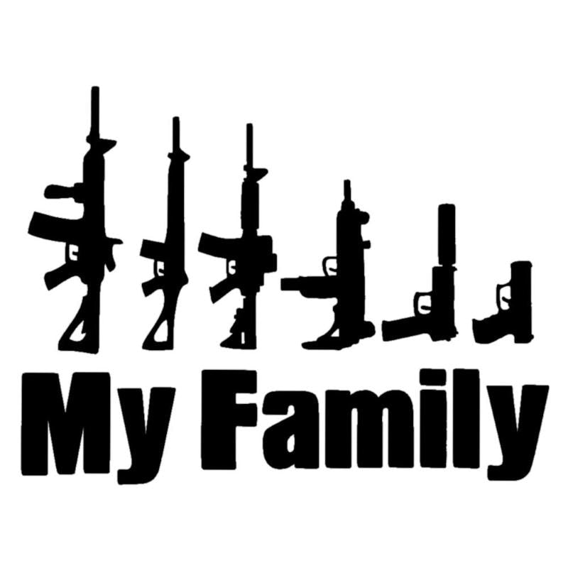 1Pcs MY FAMILY Words Cartoon Gun Car Stickers Funny Window Laptop Vinyl Car-Styling Motorcycle Decals Accessories High Quality - ebowsos