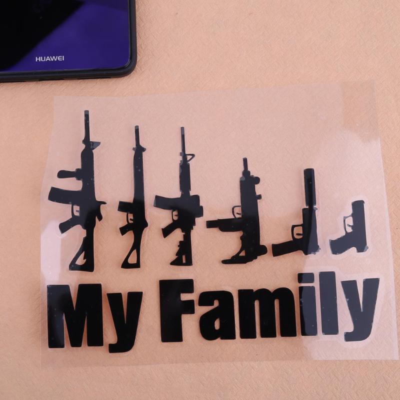 1Pcs MY FAMILY Words Cartoon Gun Car Stickers Funny Window Laptop Vinyl Car-Styling Motorcycle Decals Accessories High Quality - ebowsos