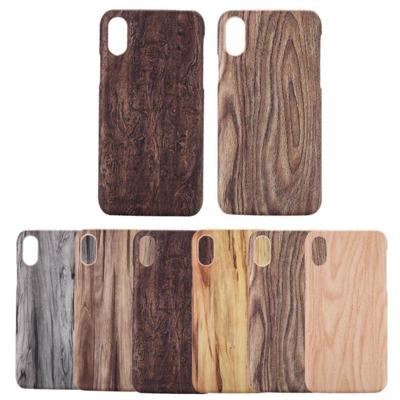 1Pcs Retro Ultrathin PU Wood Grain Hard PC Phone Case Protective Back Cover for iPhone X Mobile Phone Case High Quality Cover - ebowsos