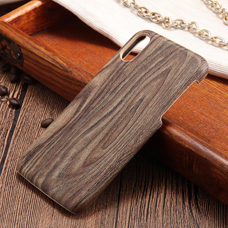 1Pcs Retro Ultrathin PU Wood Grain Hard PC Phone Case Protective Back Cover for iPhone X Mobile Phone Case High Quality Cover - ebowsos