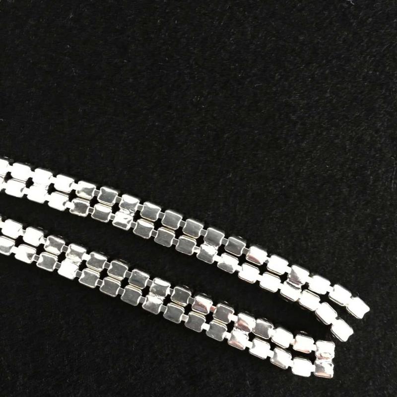 1Yard SS16 Clear Rhinestone Sew On Glue 2-Row Drill Chain Silver Close Chain Trim Trimming DIY Sewing Accessories Art Craft - ebowsos