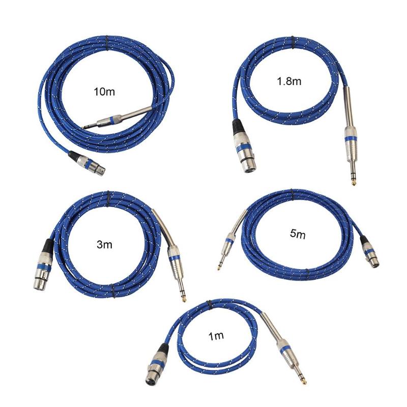 1m/1.8m/3m/5m/10m 6.35mm Jack Male to XLR 3 PIN Female Audio Converter Cable Nylon Braided Stereo Microphone Cable Cord Wire - ebowsos