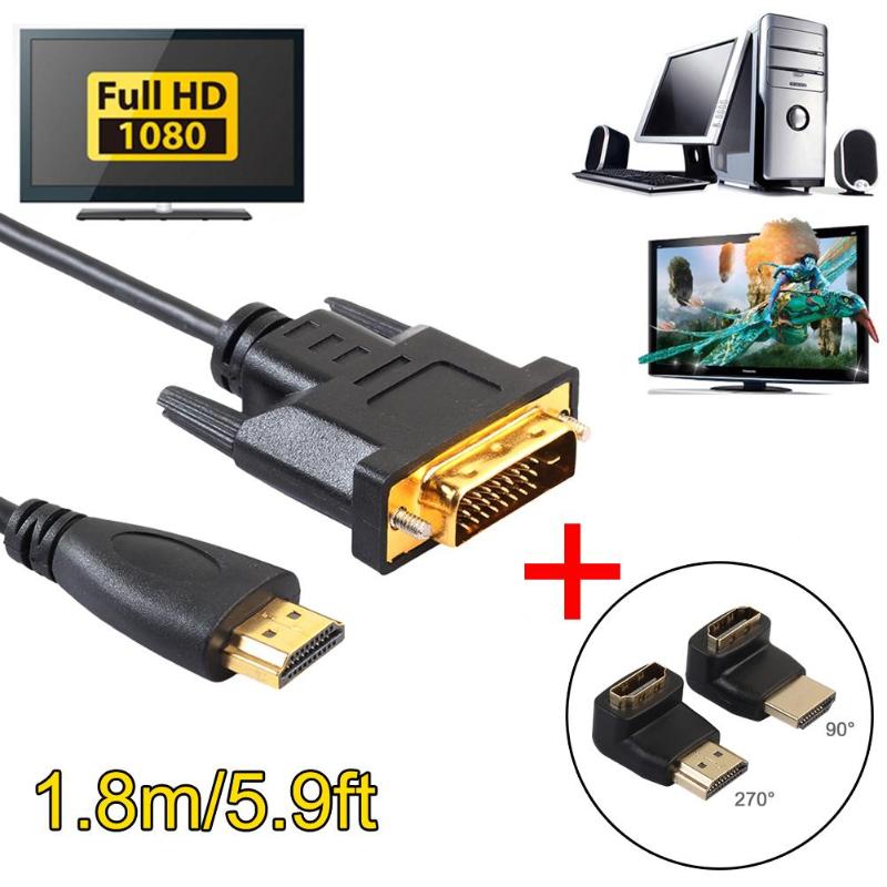 1m/1.8m/3m/5m HDMI Male to DVI 24+1 Male Converter Cable Cord Wire HDMI 5Gbps with 90/270 Degree Adapter Connector - ebowsos
