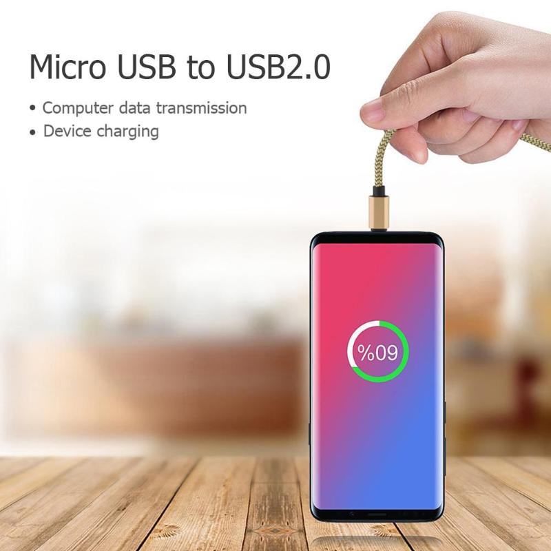 1m/2m/3m Micro USB to USB 2.0 Fast Charging Cable Nylon Braided Data Cable Copper Wire USB Cord line for Android Phone 6 Colors - ebowsos
