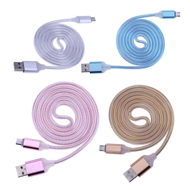 1m/3.28ft LED Luminous Visible Smart Flow Light Micro USB Charging Cable Spring Cord Wire Line (without data function) Promotion - ebowsos