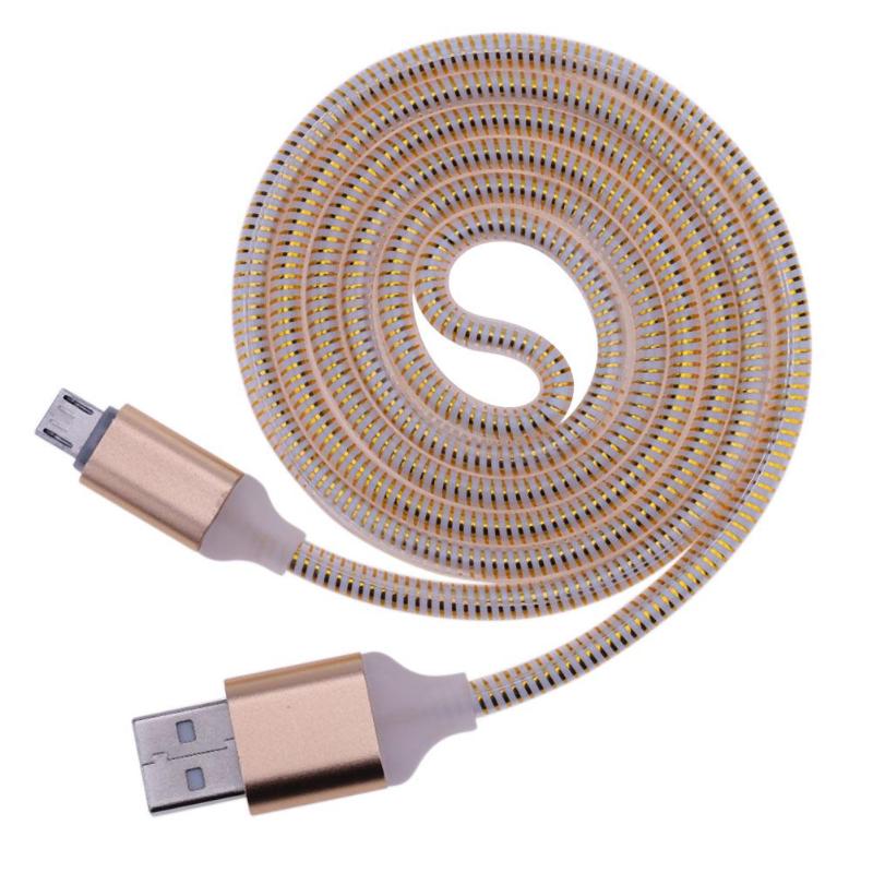 1m/3.28ft LED Luminous Visible Smart Flow Light Micro USB Charging Cable Spring Cord Wire Line (without data function) Promotion - ebowsos