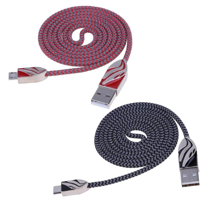 1m/3.28ft Micro USB Data Cable Flame Nylon Braided Charging Wire Micro 5Pin USB Data Sync Transfer Cord Line - ebowsos