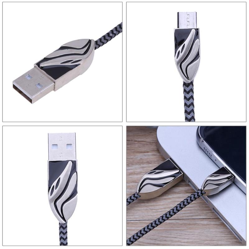 1m/3.28ft Micro USB Data Cable Flame Nylon Braided Charging Wire Micro 5Pin USB Data Sync Transfer Cord Line - ebowsos
