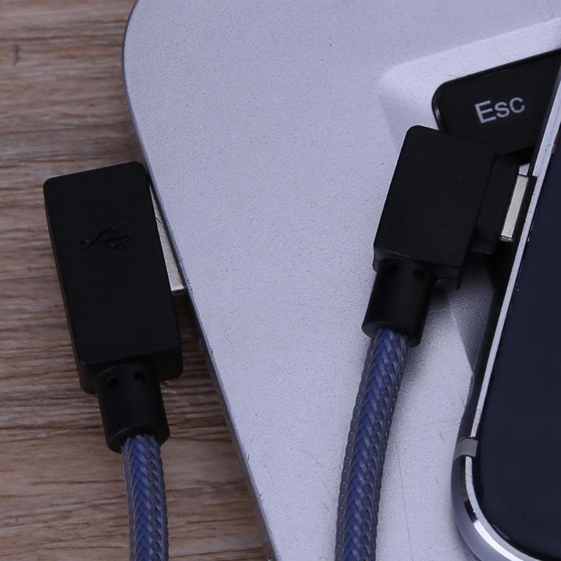 1m Braided Double Elbow 90 Degree Micro USB Charging Cable L Shaped Data Sync Transfer Cord Charger Wire Line - ebowsos