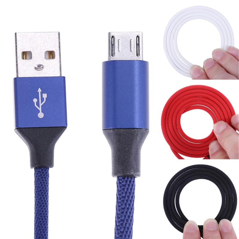 1m Micro USB Cable Aluminum Case Nylon Braided Fast Quick Charging Cable Data Sync Transfer Cord Cloth Weaving Silky Wire Line - ebowsos