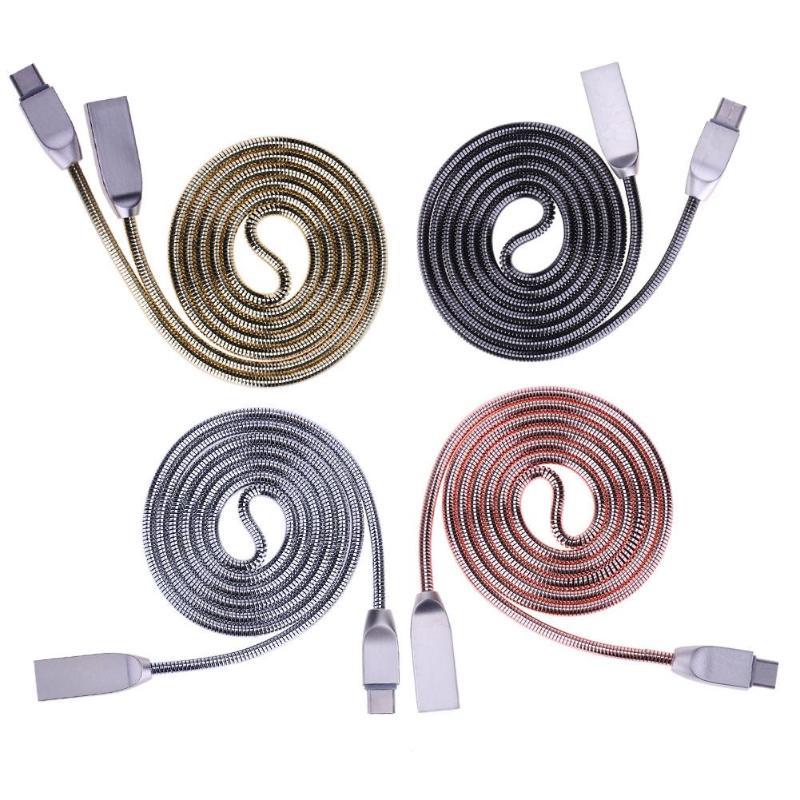 1m USB 3.0 Type-C Data Sync Fast Quick Charging Cable Zinc Alloy Spring Type C Charger Cord Wire Line - ebowsos