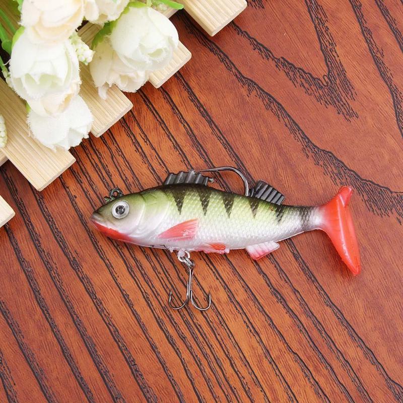 1pc 19g/9cm 3D Eyes T Tail Soft Fishing Lure Jig Head Wobbler Artificial Bait with Barbed Treble Hook-ebowsos
