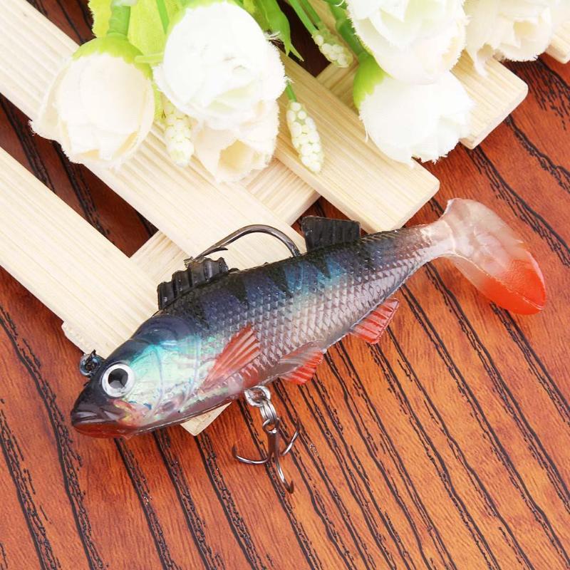 1pc 19g/9cm 3D Eyes T Tail Soft Fishing Lure Jig Head Wobbler Artificial Bait with Barbed Treble Hook-ebowsos