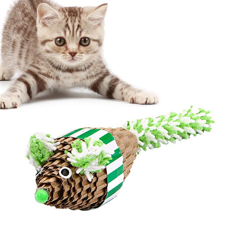 1pc Cat Toy Corrugated Paper Mouse Shape Cat Scratching Toy Cat Interactive Toy Pet Supplies Cat Favors Random Color-ebowsos