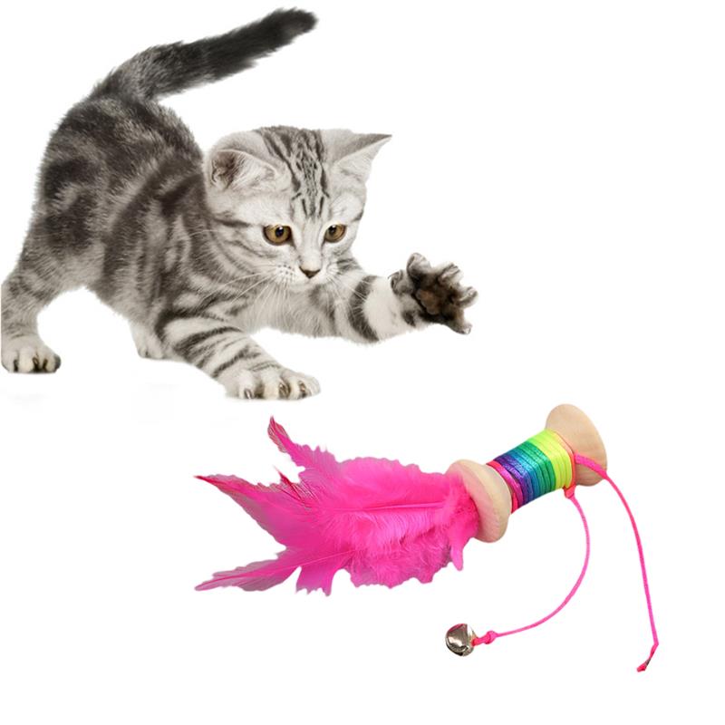 1pc Cat Toy Fake Feather Ball Decor Cat Interactive Toy Cat Teaser Toys For Kittens Pet Supplies Cat Favors Random Color-ebowsos