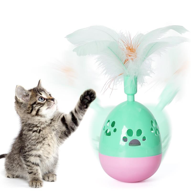 1pc Cat Toy Funny Bell Decor Artificial Feather Interactive Cat Ball Toy Cat Tumbler Toys Pet Supplies Cat Favors-ebowsos