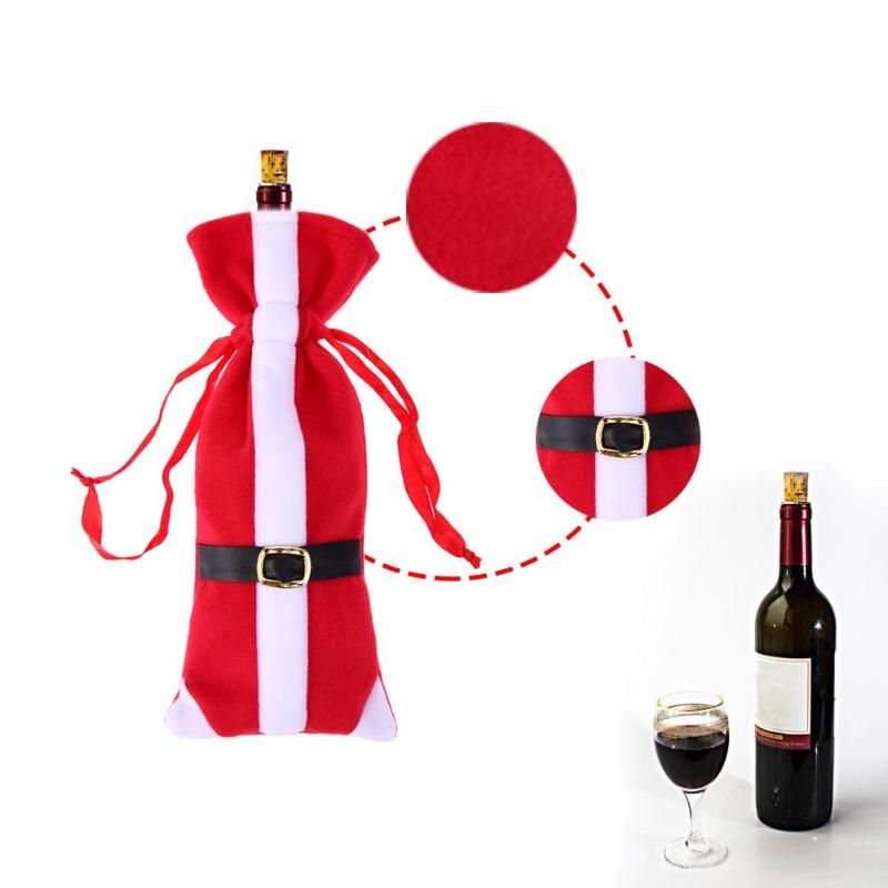 1pc Christmas Non-woven Belt Buckle Wine Bottle Cover Bag Party Table Decor - ebowsos