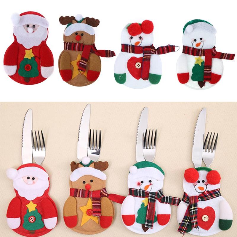 1pc Christmas Snowman Cutlery Bags Santa Claus Kitchen Dining Table Cutlery - ebowsos