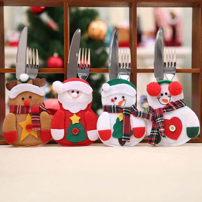 1pc Christmas Snowman Cutlery Bags Santa Claus Kitchen Dining Table Cutlery - ebowsos