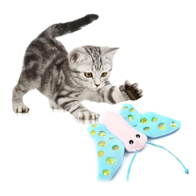 1pc Cute Cat Interactive Toy With Catnip Funny Plush Butterfly Shape Cat Toy Pet Teaser Toys For Kitten Pet Supplies Cat Favors-ebowsos