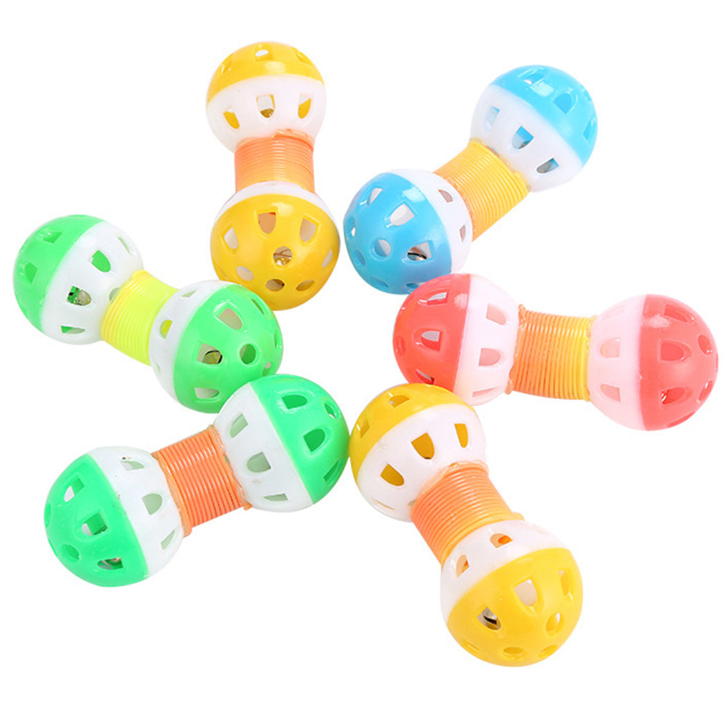 1pc Funny Cat Toy Creative Spring Bell Dumbbell Shape Cat Teaser Toy Cat Interactive Toy Random Color Only 1pc-ebowsos